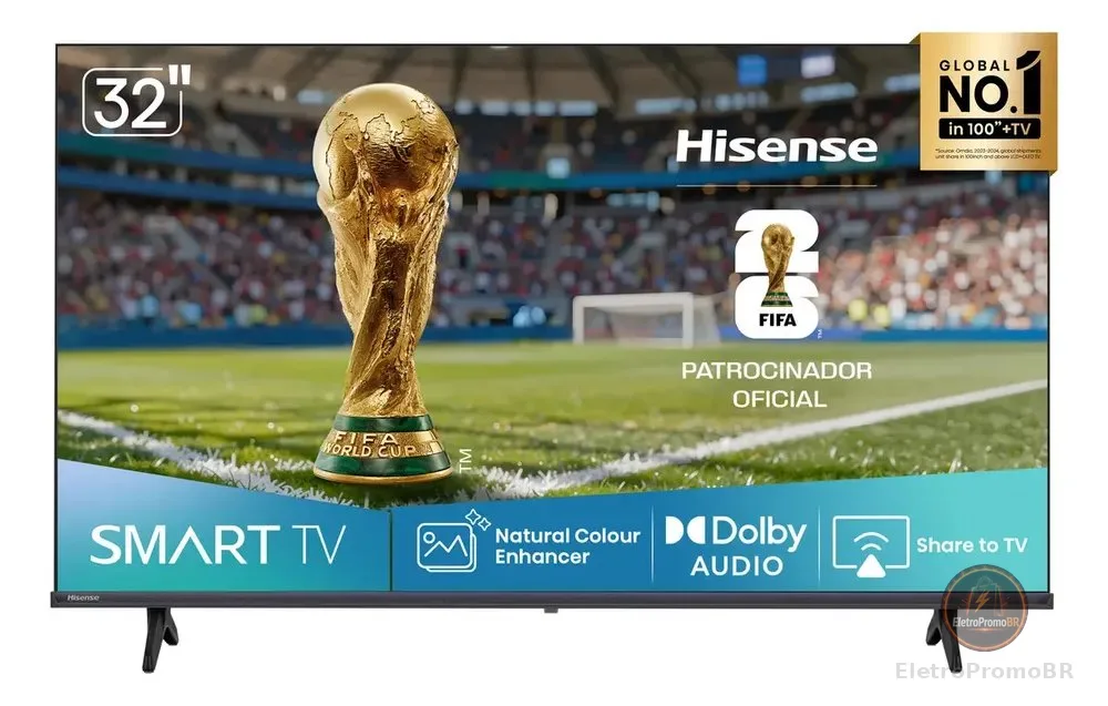 Smart TV Hisense HD 32 Polegadas 32A4NV com HDR10, DTS Virtual X, Compatibilidade Alexa e Google Home