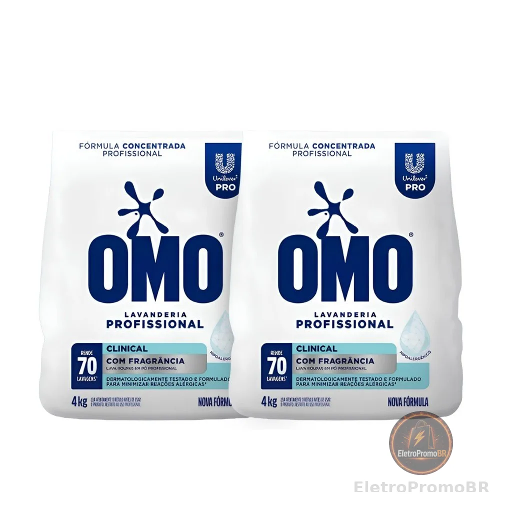 KIT C/2 Lava Roupas em Pó 4kg Omo Clinical Com Fragrância