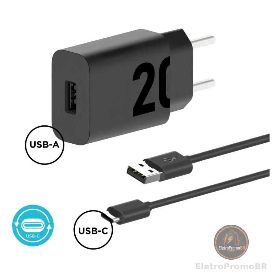 Carregador Rápido de Parede Motorola 20w - com Cabo tipo C