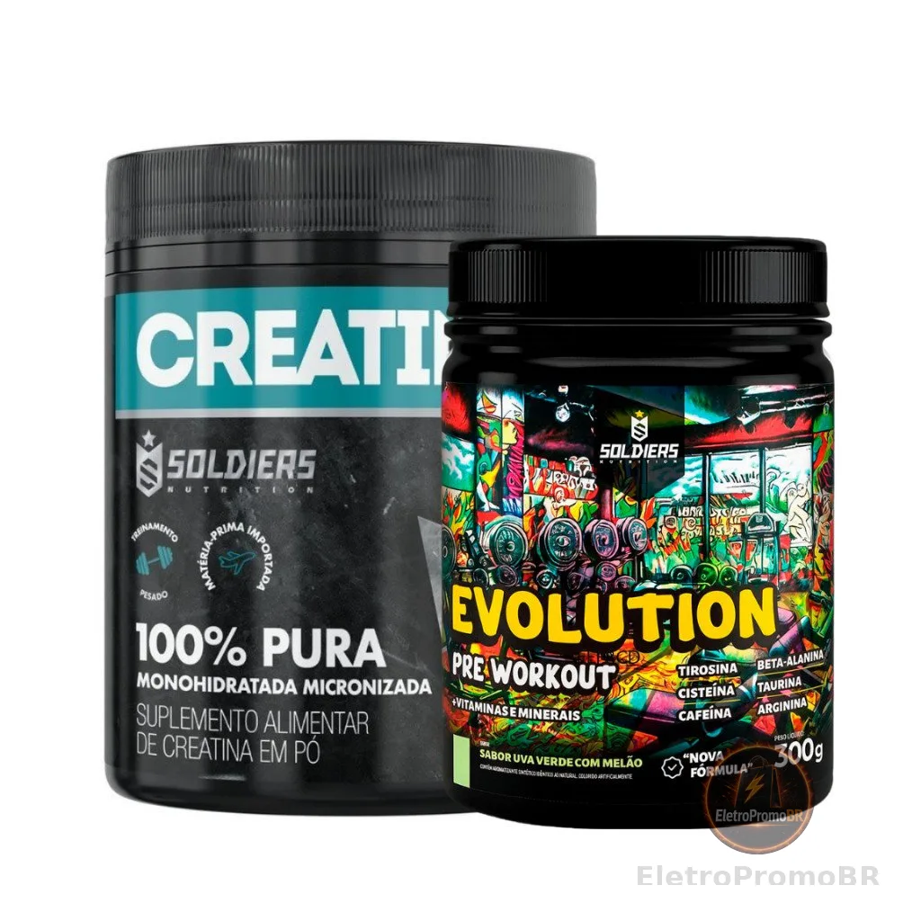 Kit Creatina Monohidratada + Pré Treino Evolution 300g  Aminoácidos Essenciais - Soldiers Nutrition