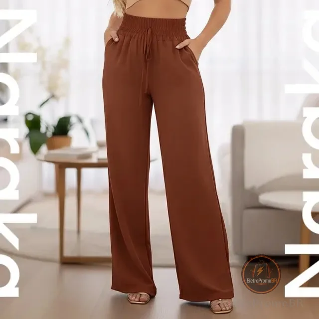 Calça Feminina Pantalona Duna Wide Leg Cintura Alta