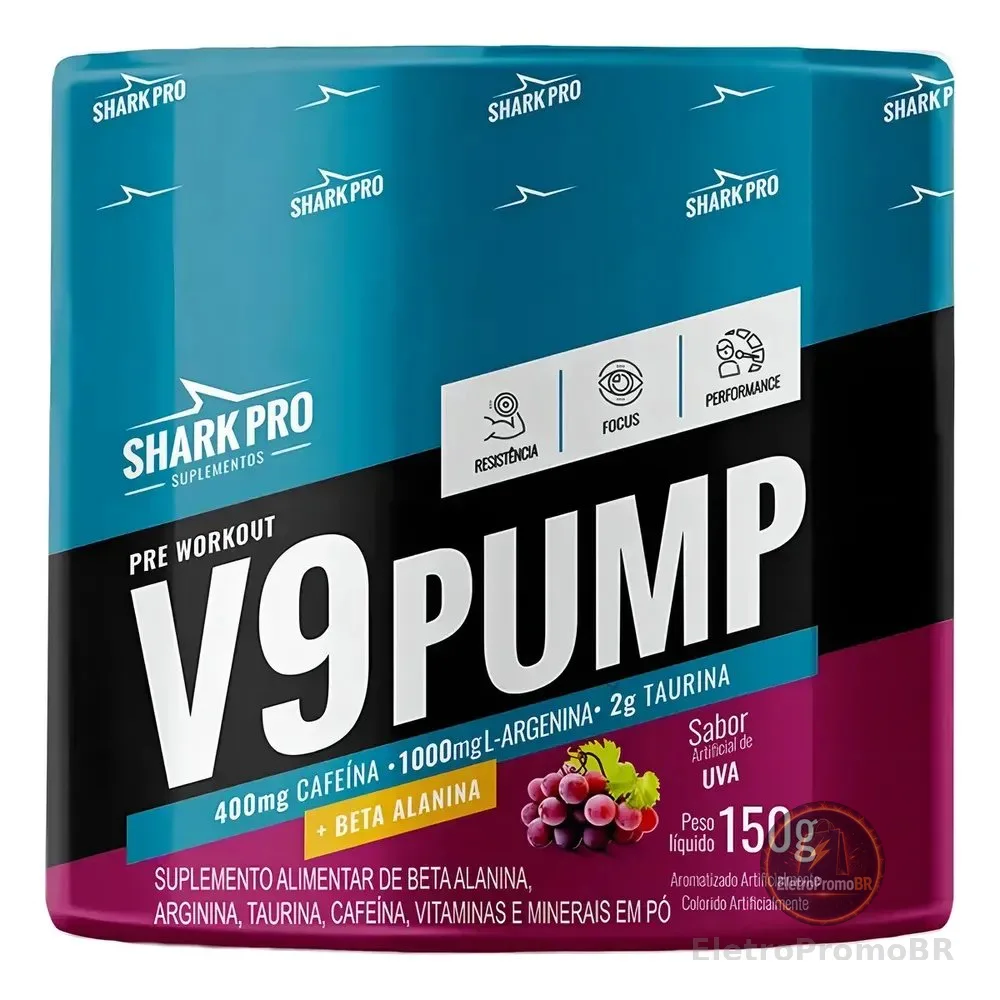 V9 Pump Pré Treino Pote 150g Shark Pro Sabor Açaí Com Guaraná