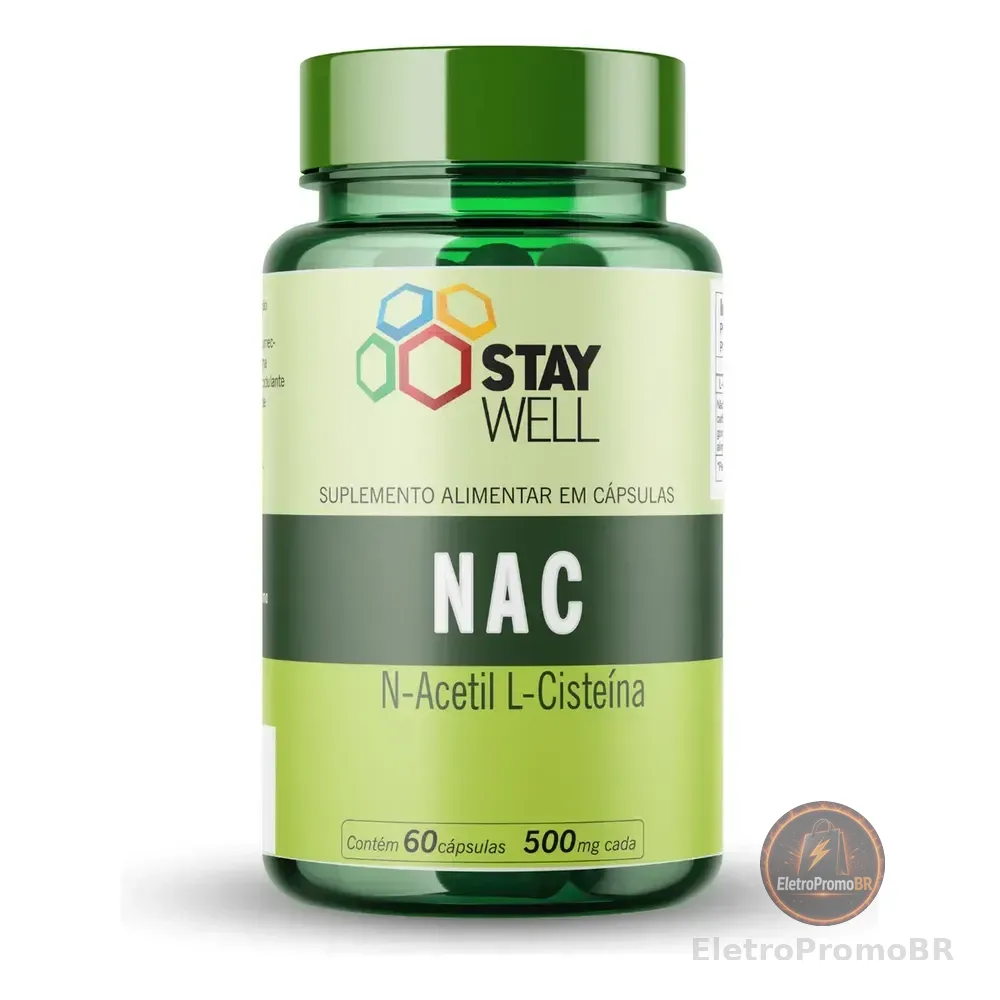 Nac 600mg 60 Cápsulas Stay Well N-acetilcisteína Vegano Sem Glúten Sem Sabor