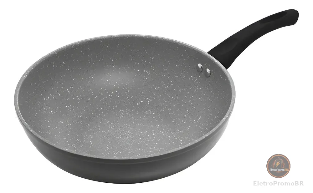 Frigideira Wok Antiaderente De Indução Granilite 28cm Lyor Cor Cinza