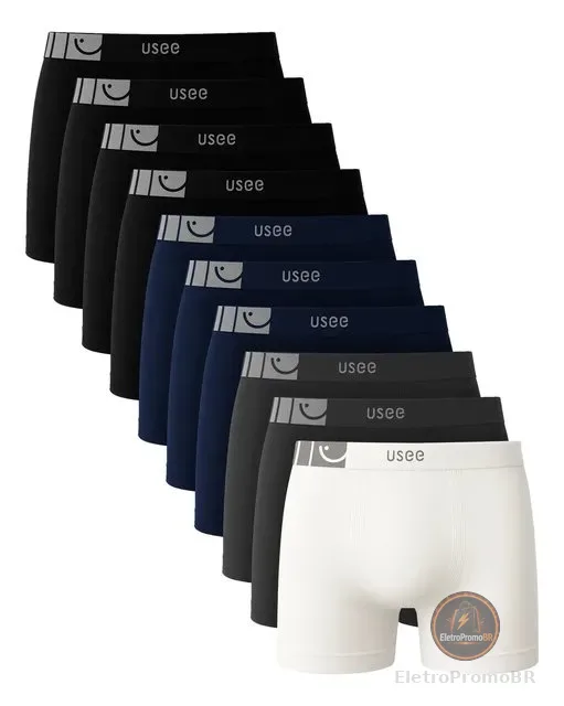 Kit Com 10 Cuecas Boxer Microfibra Adulto Usee Brasil