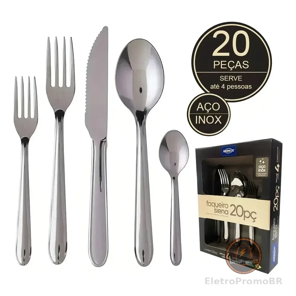 Faqueiro De Aço Inox Siena 20 Peças Brinox 5109/455 Cor Prateado