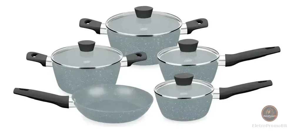 Conjunto De Panelas Carmela MTA 5 Peças Cor Cinza Revestimento Cerâmico