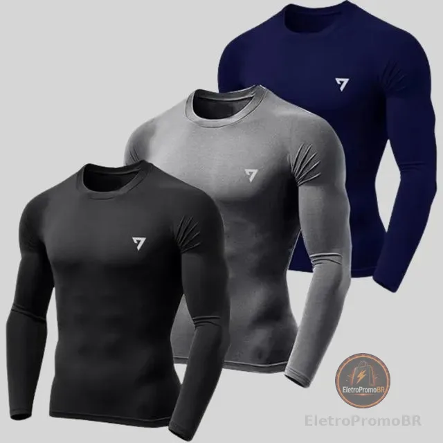Kit 3 Camisetas Térmicas Masculina Segunda Pele Camisa Uv50-