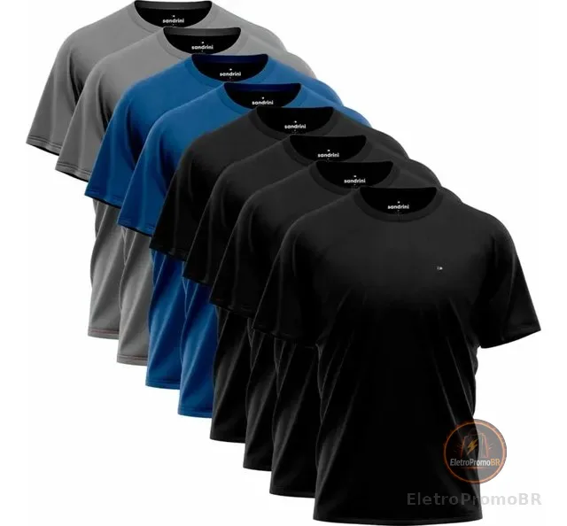 Kit 8 Camisas Sandrini Dry- Fit Masculina Caminhada Academia