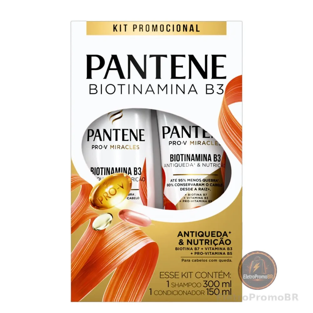 Kit Shampoo 300ml + Condicionador 150ml Pantene Pro-V Miracles Biotinamina B3 Antiqueda