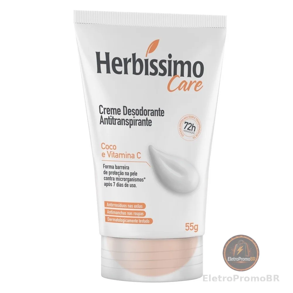 Creme Desodorante Antitranspirante Herbíssimo Bisnaga Care Coco E Vitamina C 55g