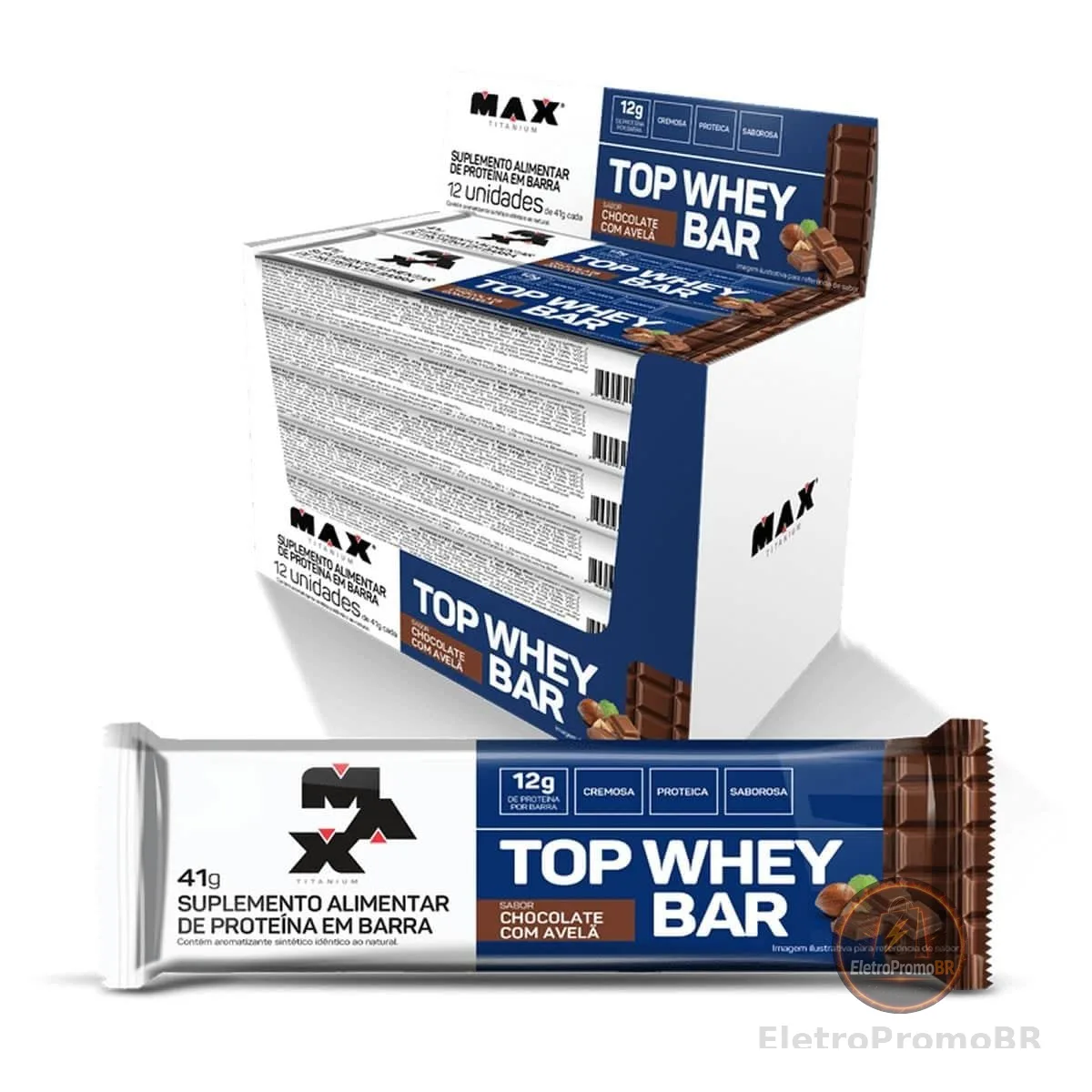 Max Titanium Top Whey Bar 12 Unidades De 41G (Chocolate Com Avelã)