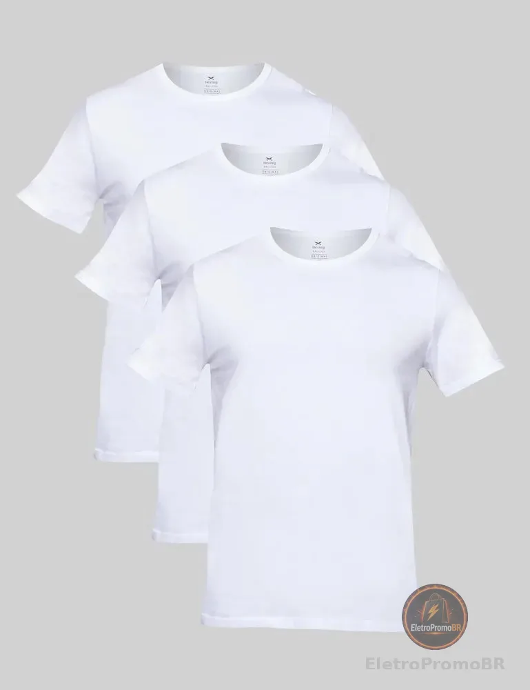 Kit 3 Camisetas Hering Masculino Branco Branco Lobo Xg Liso