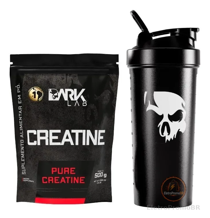 Creatina Pura Sem Sabor 500g + Coqueteleira Shaker 700ml Preto Dark Lab