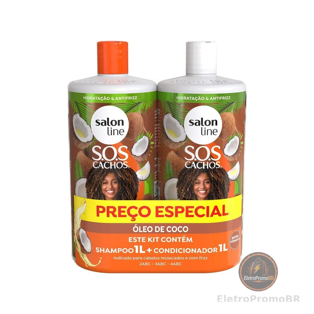 Kit SOS Cachos Coco Profundo Shampoo e Condicionador Litrão Salon Line