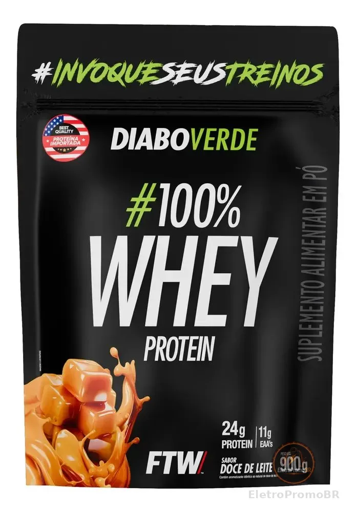 100% Whey Protein 900g Sabor Doce De Leite Diabo Verde - Ftw