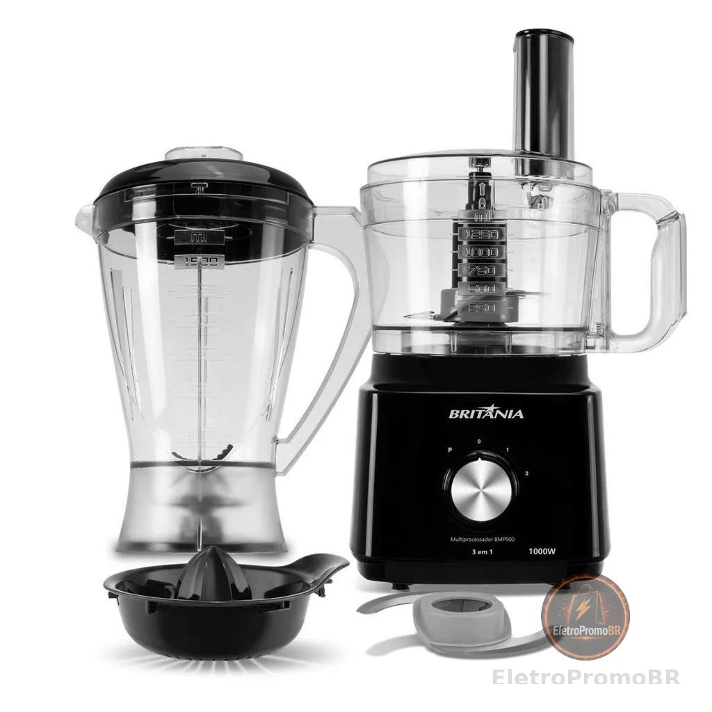 Multiprocessador Britânia 1000W 3 em 1 Lâminas Inox BMP900C