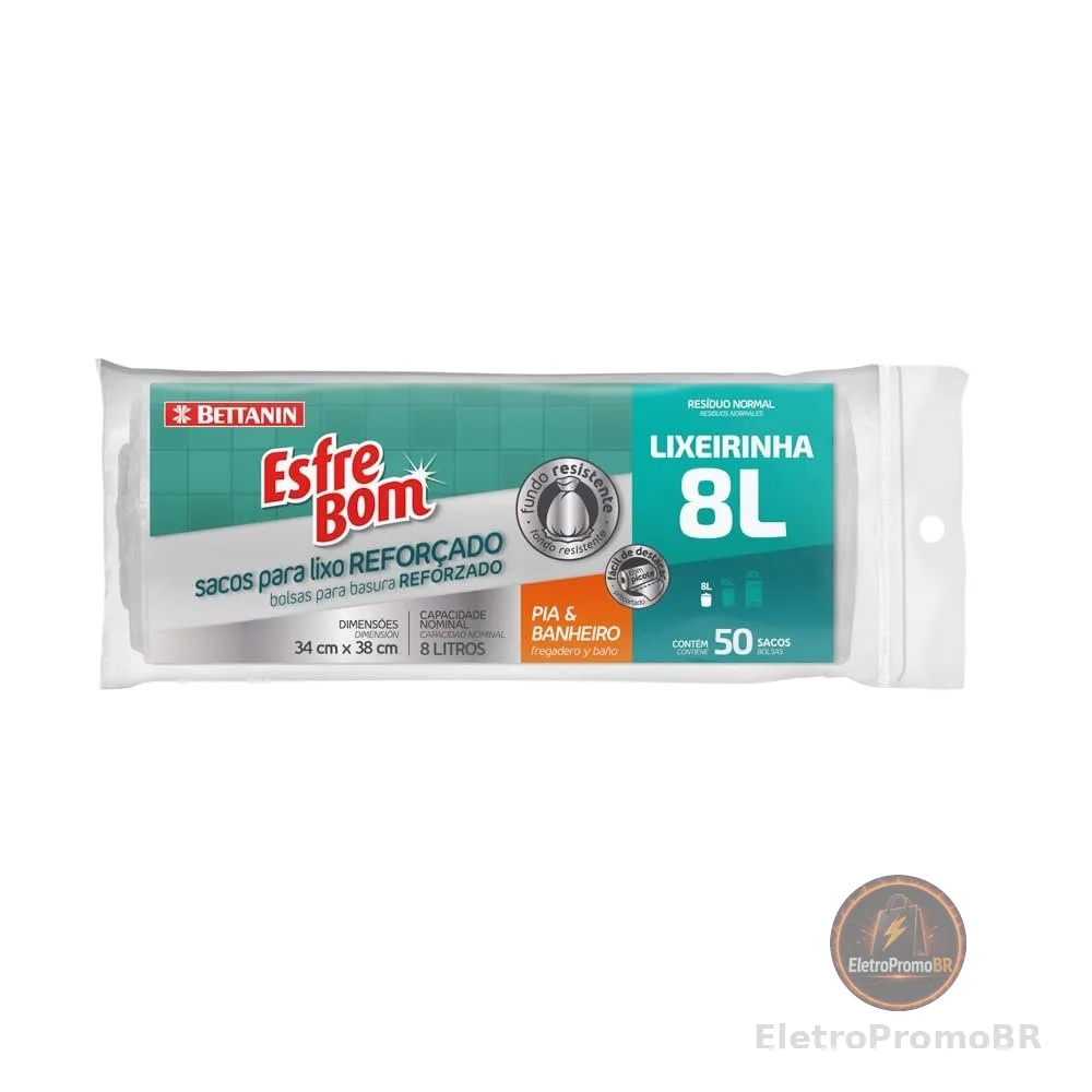 EsfreBom - Saco para Lixo de Pia e Banheiro, Rolo com 50 Sacos de 8 Litros, Bettanin