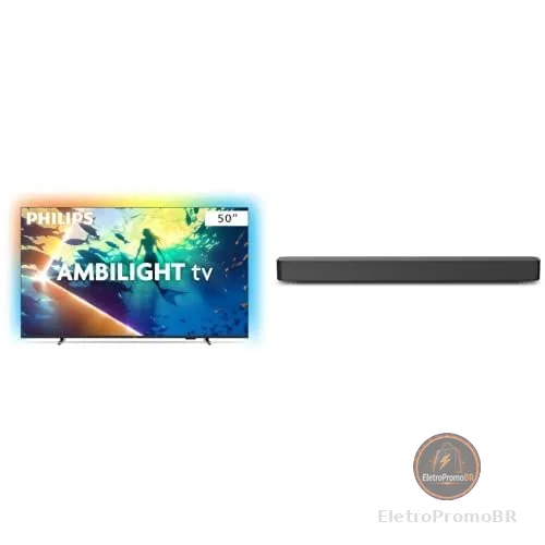 Philips Smart TV Ambilight 50" 4K 50PUG8100/78 + Soundbar TAB4000, Aparelho de Áudio para TV, Bluetooth, HDMI ARC e USB