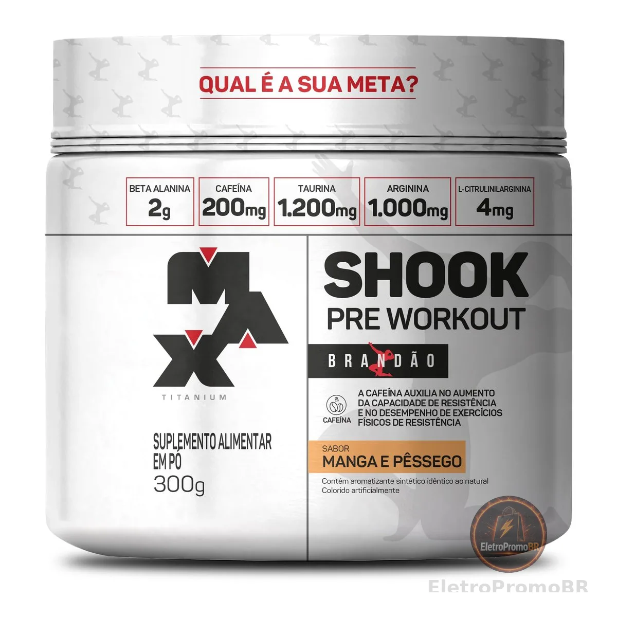 MAX TITANIUM SHOOK PRE-WORKOUT BRANDÃO MANGA E PÊSSEGO - 300G