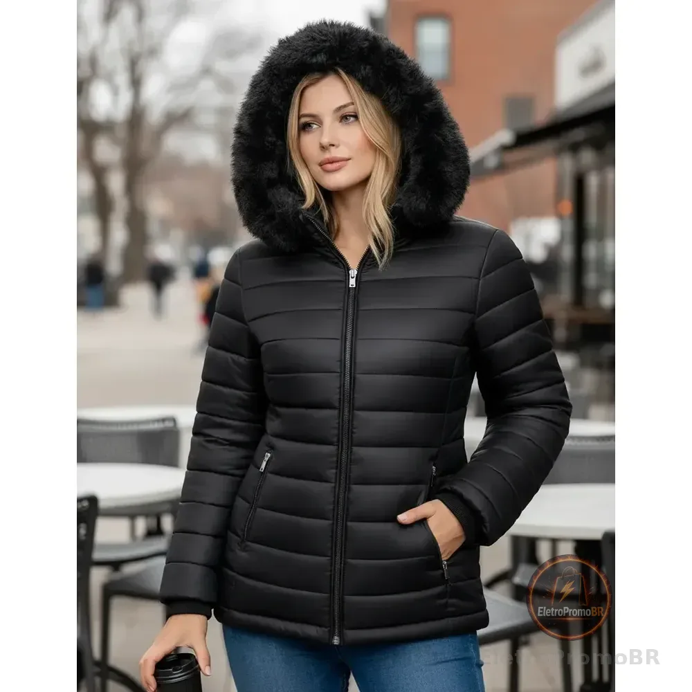 Jaqueta Bobojaco Feminina Puffer Impermeável Inverno Térmica Preto 40 A 42 Lisa