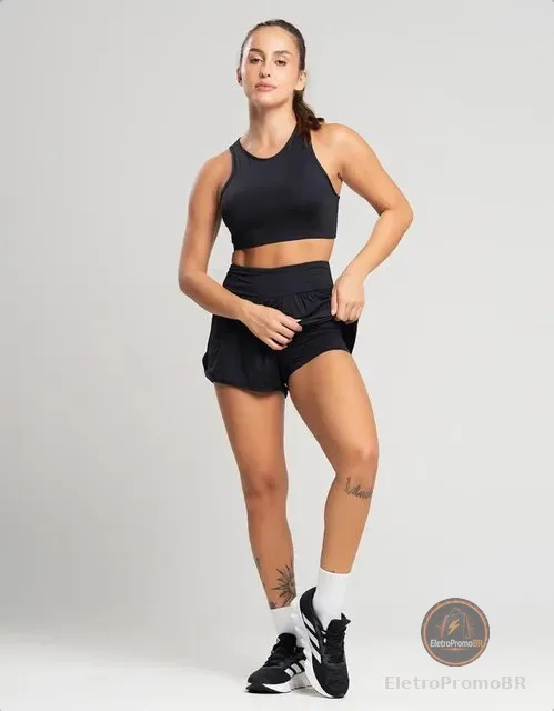 Conjunto Academia Feminino Short Com Forro Top Nadador