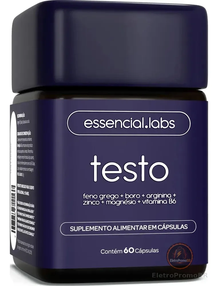 TESTO ESSENCIAL - Fórmula Exclusiva com Feno Grego + Boro + Arginina + ZMA + Vitamina B6 - 60 cápsulas - Precursor da Testosterona