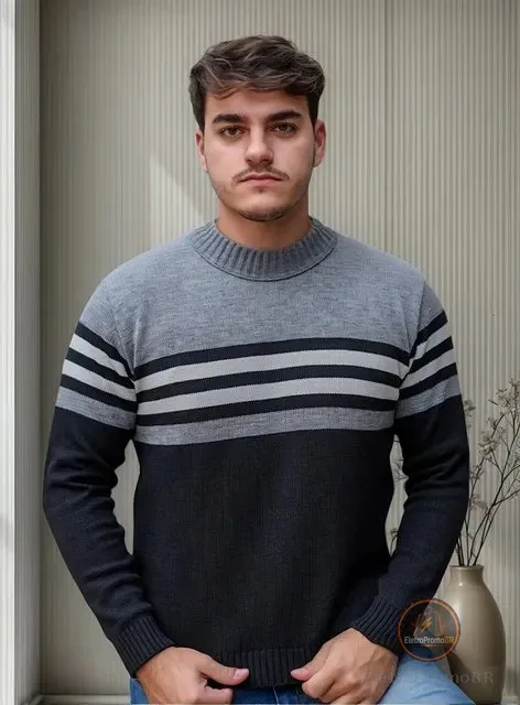 Suéter Blusa De Tricot Masculino Listrado Blusa Lã Masculina