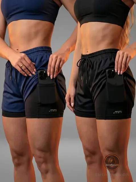 Kit 2 Short Duplo Compressão Fitness Bermuda Treino Feminino