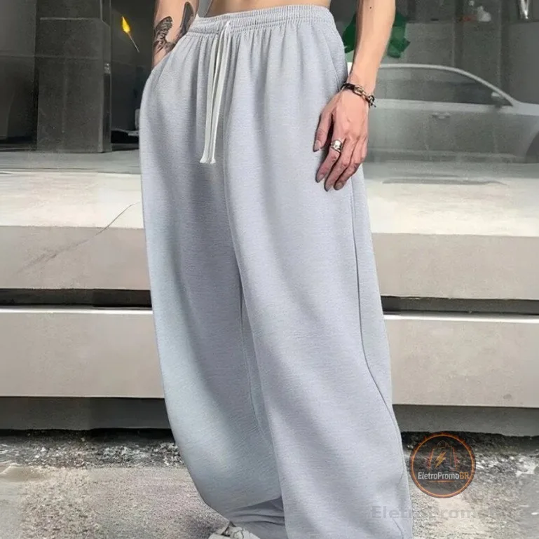 Calça Cargo Baggy Larga DE Moletom Masculina Despojada Casual Confortável Treino Forrada Lisa