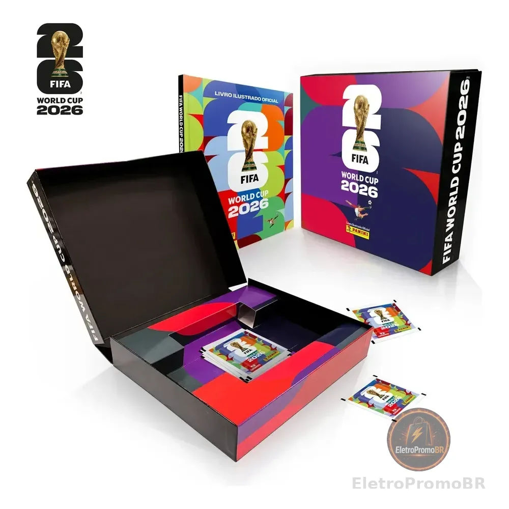 Copa Do Mundo 2026 Box Futebol Premium C/ 1 Álbum Capa Dura + 40 Envelopes De Figurinhas Fifa World Cup 2026
