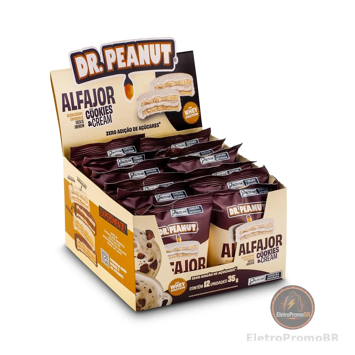 Doctor Peanut Display Alfajor Sabor Cookies & Cream 12un x 35g