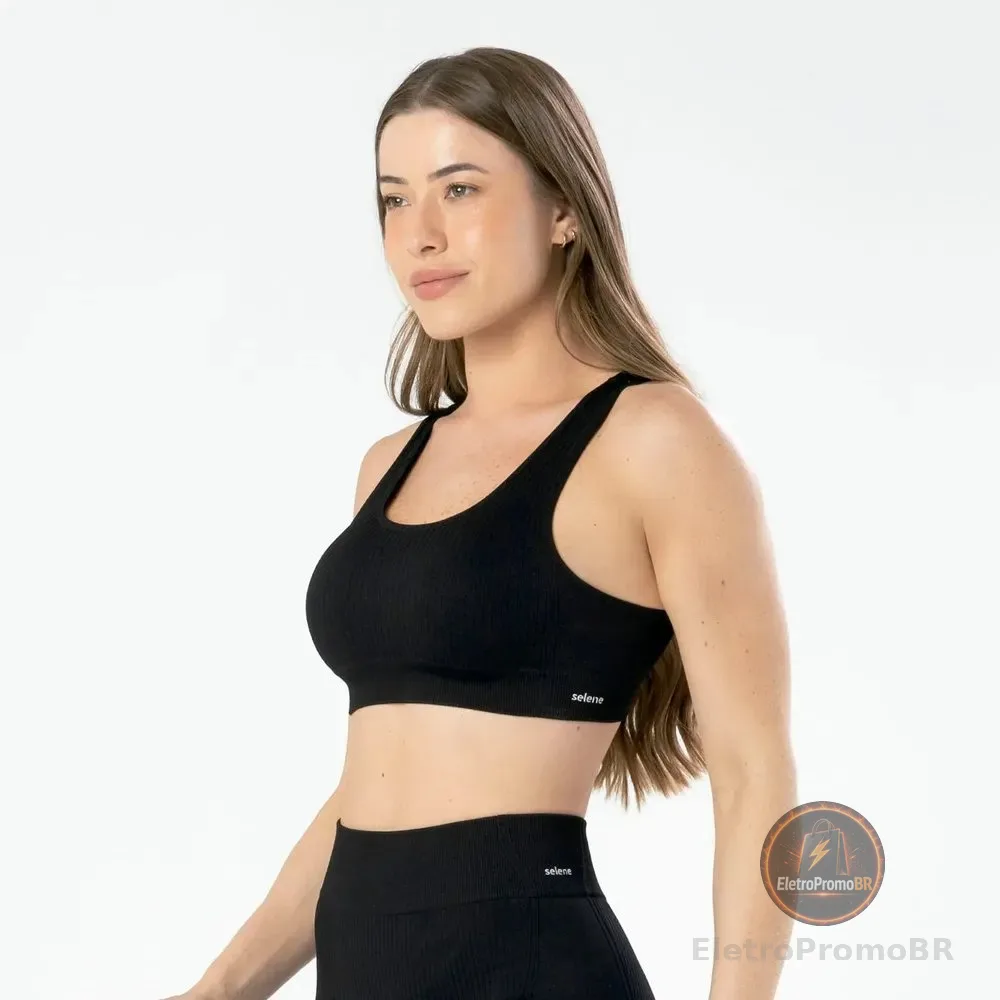 Top Canelado Fitness Academia Corrida S Costura Selene Preto Gg