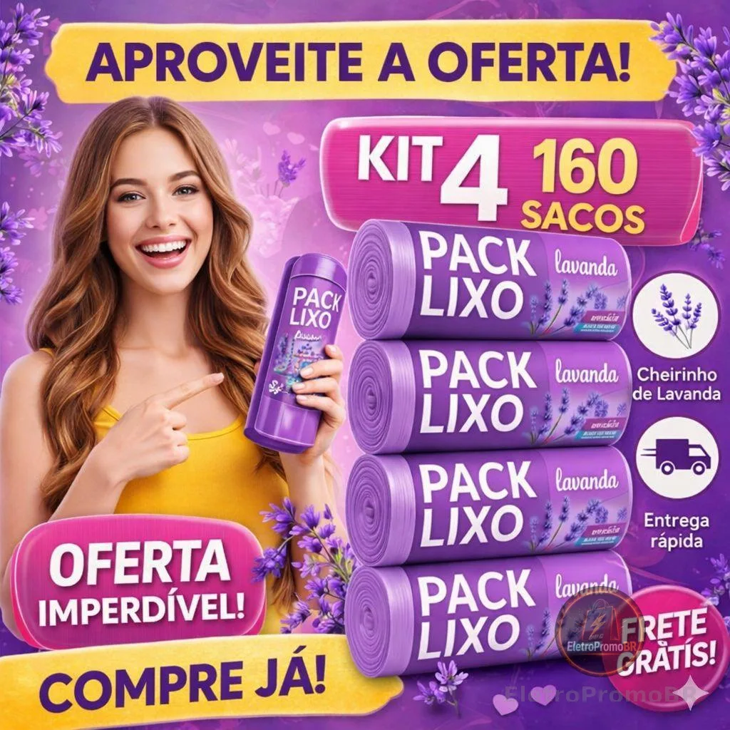 Kit 4 Sacos de Lixo Perfumados Lavanda | 160 Sacos | Pia e Banheiro | 34x38cm | Neutraliza Odores