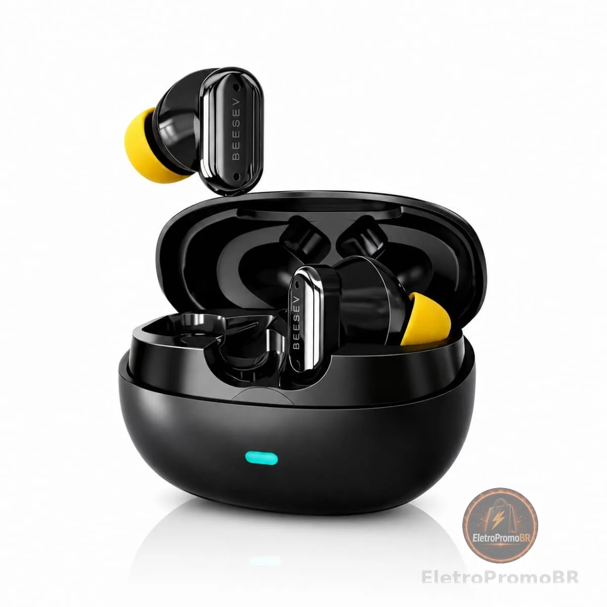 Fone de Ouvido Bluetooth 6.0 TWS Sem Fio Wireless, Driver 13mm com Titânio, Graves Potentes, Controle por Toque, Até 7 Horas de Reprodução, Compatível com iOS e Android, Beesev BSV-505 (Preto)