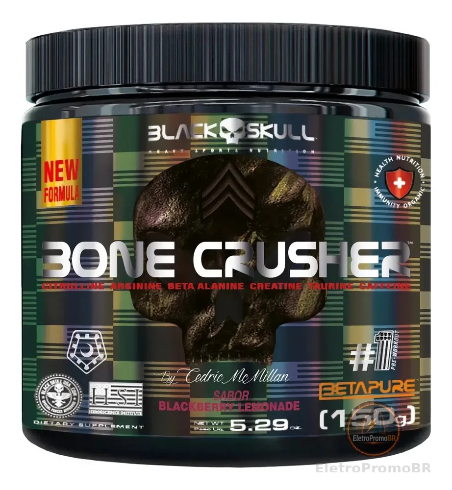 Pré-treino Bone Crusher (nova Fórmula) - 150g Black Skull Sabor BLACK BERRY