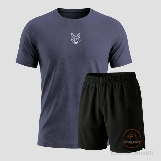 Kit Bermuda+camiseta Lobo Dry Fitness Academia Alpha