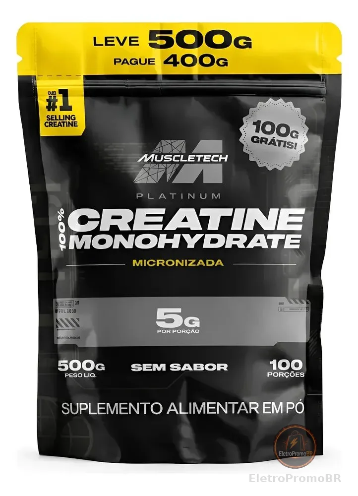 Creatina Platinum Muscletech Refil 500g Sem Sabor Sem Sabor