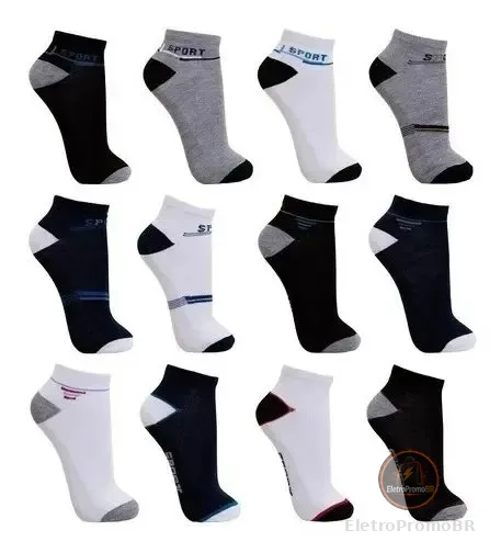 Kit 12 Pares Meia Premium Cano Curto Tamanho Especial 38ao44 Variadas 38-44