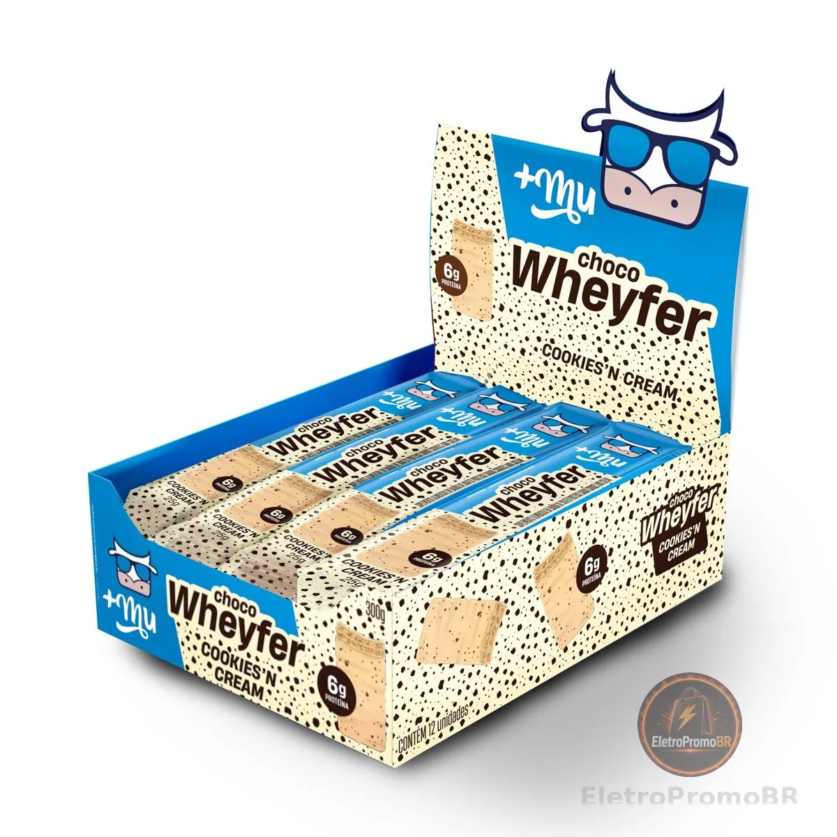 +Mu Chocowheyfer Proteico Sabor Cookies - Display com 12 unidades - 300g