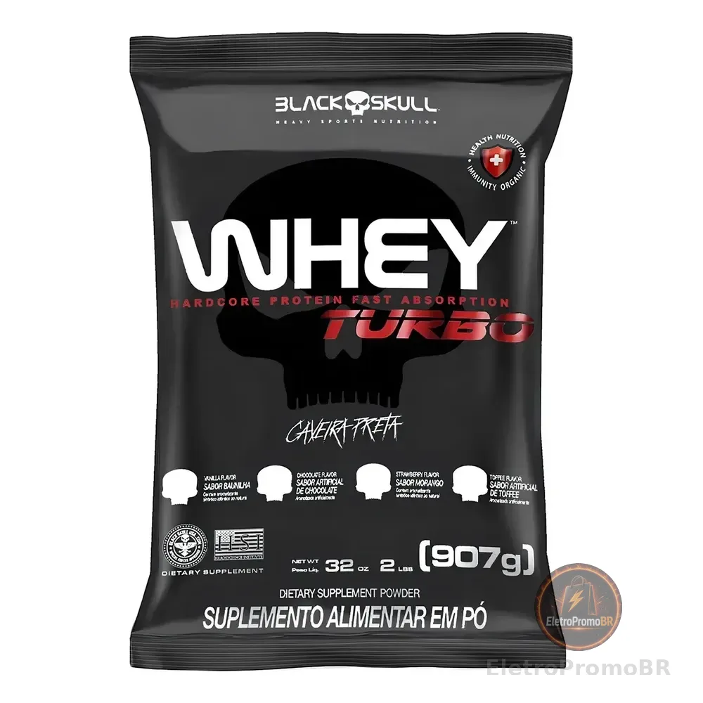 Turbo Whey Protein Nutri Concentrado Caveira Preta Sabor Chocolate