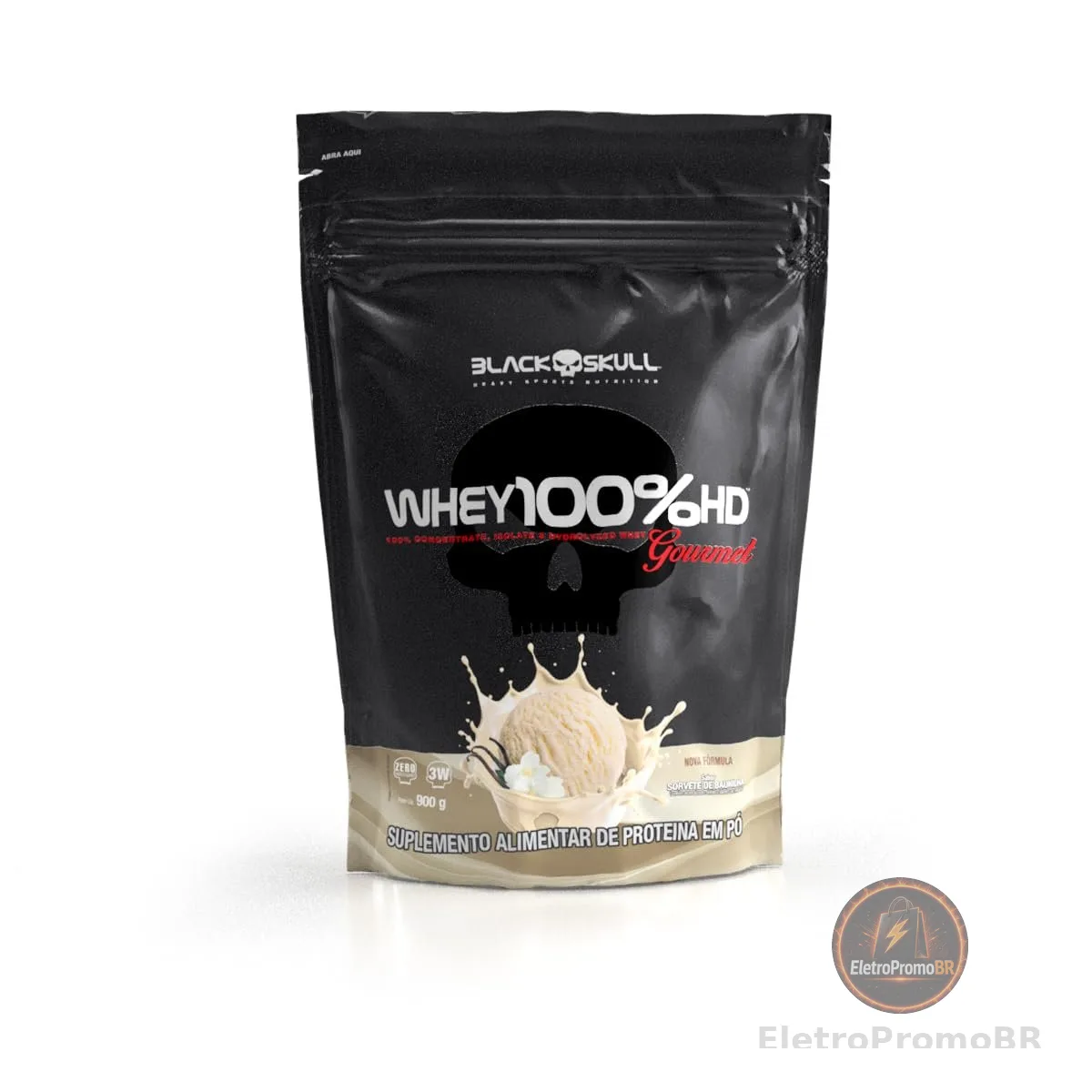 Black Skull Whey 100% HD Gourmet Refil 900g Baunilha