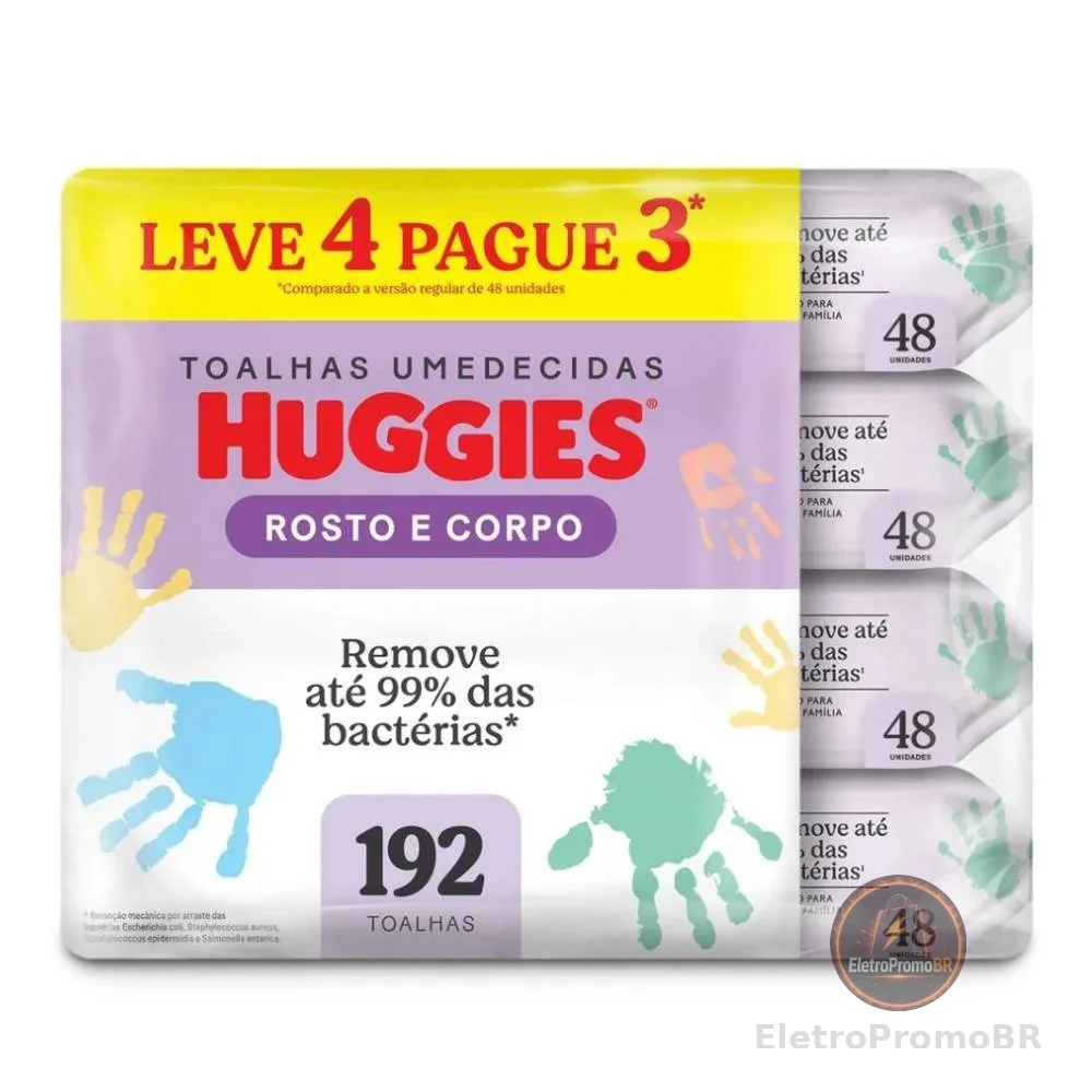 Lenços Umedecidos Huggies Rosto E Corpo Limpeza Leve 4 Pague 3 - 192 Unidades