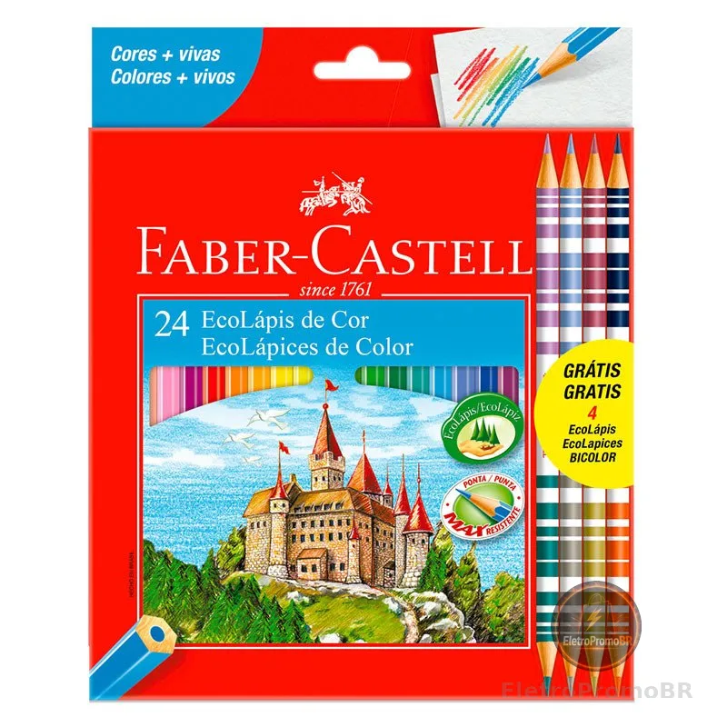 Lápis de cor 24 cores com 4 lápis bicolor 120124 Faber-Castell