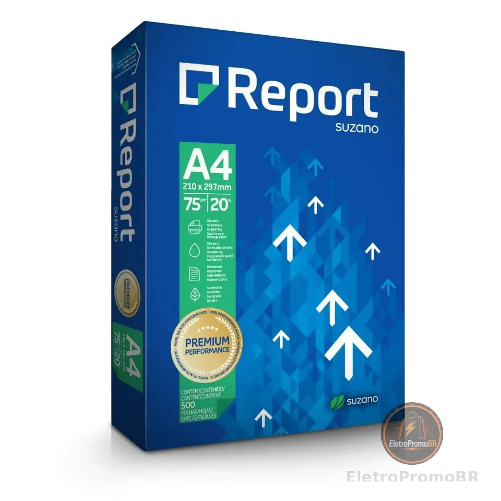 Papel Sulfite A4 500/100 folhas Branco 75g/m² Report escola escritório