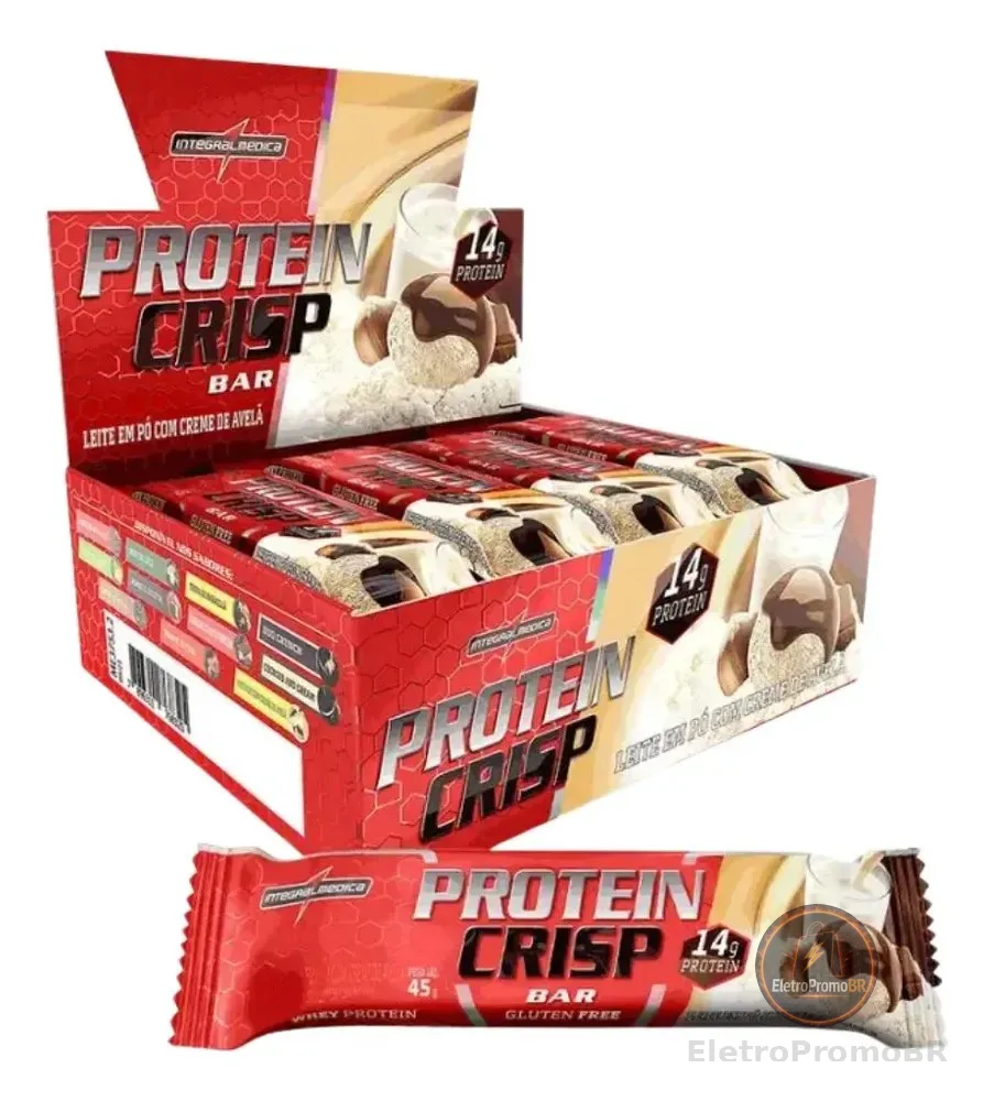 Barras de Proteínas Crisp Bar Ninho Creme De Avelã 12 Und Integralmédica Leite Em Pó Com Creme De Avelã