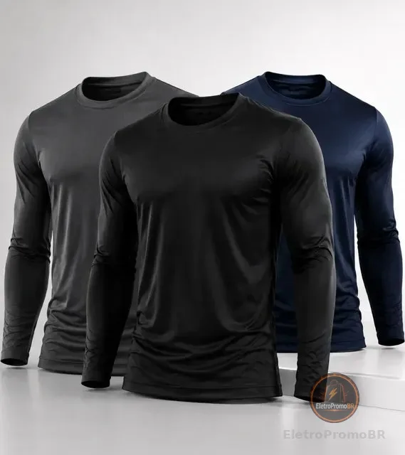 Kit Camisa Masculina Segunda Pele Proteção Solar Uv Dry Fit