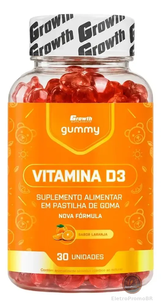 Vitamina D3 Gummy 30 Un Growth Supplements - Sabor Laranja Laranja