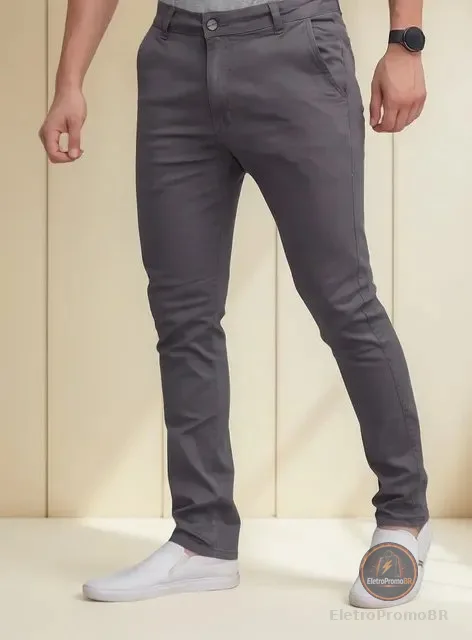 Calça Masculina Sarja Skinny Esporte Fino Com Bolsos Estilo