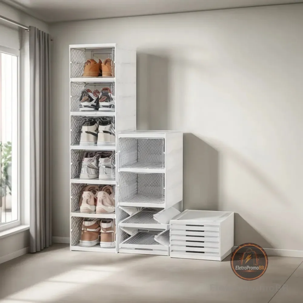 Sapateira Caixa De Sapato Empilhável Vertical 6 Andares Branco